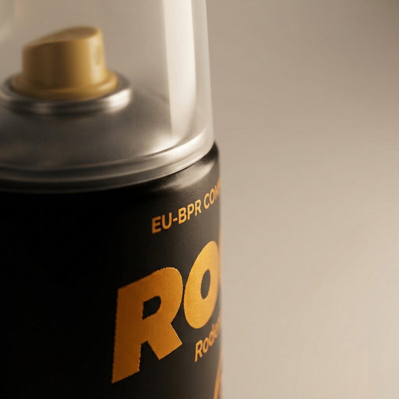 Metallic against black, close.